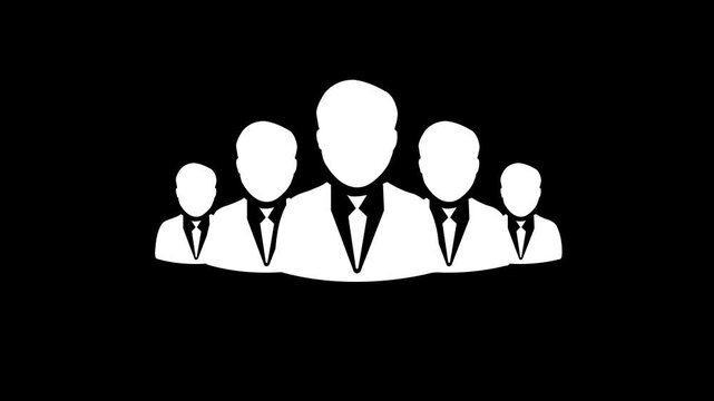 Group of five people icon isolated animation, community icon, business and teamwork concept icon animation, social network team symbol, 4K Black background
