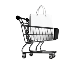 Premium Shopping Cart with White Paper Bag Isolated PNG