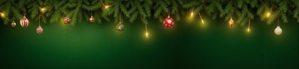 Naklejka premium Beautiful Christmas banner with red baubles on fir branches