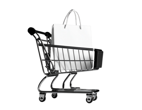  Premium Shopping Cart with White Paper Bag Isolated PNG