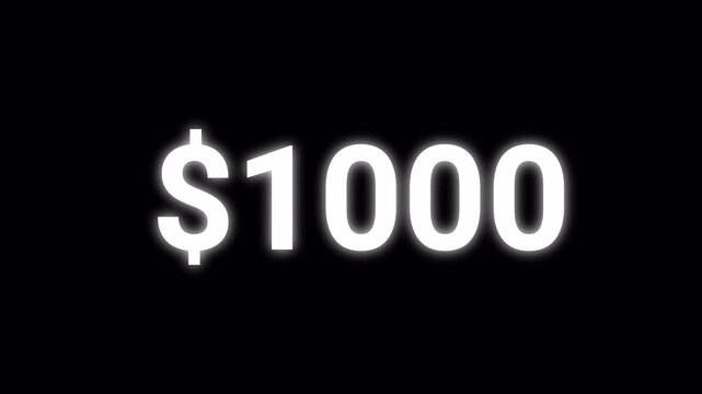 Animated Dollar Counter from 1 to 1000 on black background