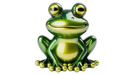 Obraz premium Isolated shiny green frog figurine with yellow eyes, smiling expression, and charm.