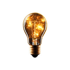 Glowing incandescent light bulb isolated on transparent background