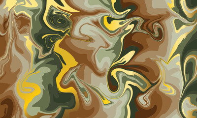 Military Seamless Marvel pattern with golden psychedelic swirls, Flow art, Gold, green, khaki army textile Camouflage background, Abstract marvel pattern perfect for military style and acrylic texture