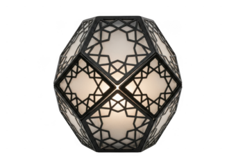 Ornate geometric lantern with intricate pattern glowing softly. A geometric lantern with intricate star patterns isolated on transparent background, casting a warm and inviting glow