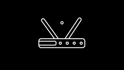 White outline icon of a wireless router with antennas on a black background Keywords: wireless router, wifi, internet, network, technology, connection, signal, modem, device, electronic