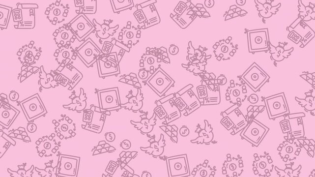 Pattern of mahjong tiles with birds and money on pink. Great for asianthemed designs, gambling concepts, and gaming graphics.