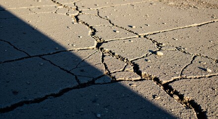 Obraz premium Cracked asphalt texture with shadow, showing damage and age