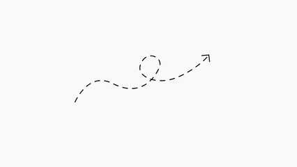 Dashed Line with Loop and Upward Arrow on White Background Keywords: line, dashed, dotted, arrow, upward, direction, movement, progress, concept, abstract, simple, minimalist, clean, white