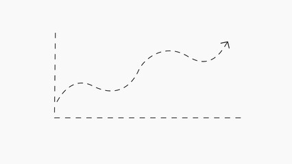 Dashed Line Graph with Smooth Curve and Upward Arrow on White Background Keywords: graph, chart, line, dashed, dotted, arrow, upward, direction, movement, progress, data, analysis, statistics