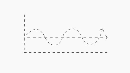Dashed Line Graph with Horizontal Axis and Upward Arrow on White Background Keywords: graph, chart, line, dashed, dotted, arrow, upward, direction, movement, progress, data, analysis, statistics