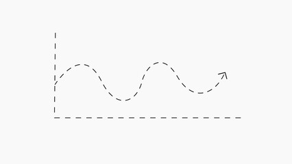 Simple Dashed Line Graph with Upward Arrow on White Background Keywords: graph, chart, line, dashed, dotted, arrow, upward, direction, movement, progress, data, analysis, statistics, trend, growth