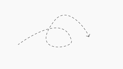 Dashed Line Arrow Loop and Curve Moving Downwards on White Background Keywords: arrow, dashed, line, loop, curve, downward, movement, direction, graphic, simple, icon, symbol, design, element