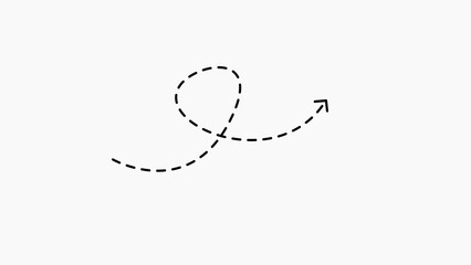 Dashed Line Arrow Swirl Moving Upwards on White Background Keywords: arrow, dashed, line, swirl, loop, curve, upward, movement, direction, graphic, simple, icon, symbol, design, element, isolated