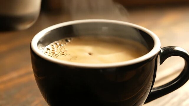 Steaming Cup of Coffee A Close-up View of the Warm Morning Drink