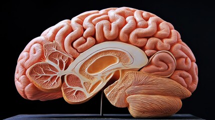 A detailed model of a human brain cut in half