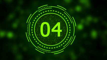 Futuristic Neon Green Countdown Timer Displaying Number 04 with Digital Glitch Effect four