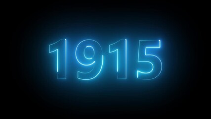 Abstract 1915 neon text animation. important year, important date 1915. Educational mathematics 1915 animation.