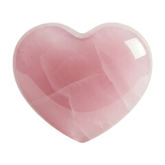 Polished rose quartz heart shape gemstone sits on a black background.