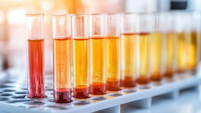 Close up of centrifuge tubes with separated liquid layers