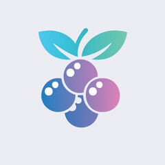 Stylized Gradient Blueberries with Green Leaves Illustration