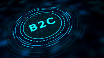 Business to Consumer B2 C concept with glowing blue digital interface and abstract background technology