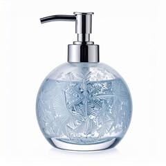 Obraz premium Elegant Clear Glass Soap Dispenser with Silver Pump on White Background