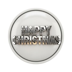 Happy christmas text on a white circular button, isolated