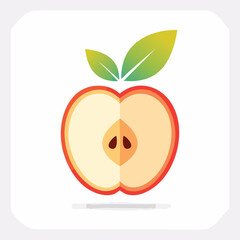 Vector Illustration of a Half-Cut Red Apple with Leaves