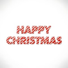 Happy christmas text made of candy cane stripes isolated on white background