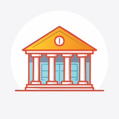 Colorful Cartoon Illustration of a Classical Building