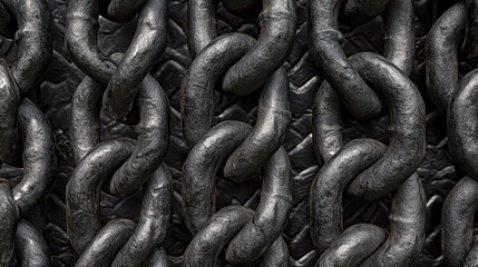 Closeup of Blackened Steel Chains Interlocking as a Textured Design