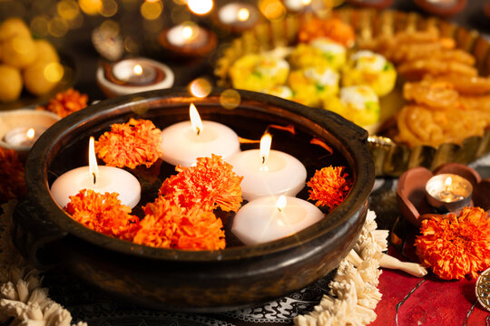 Floating candles in urli - Diwali 