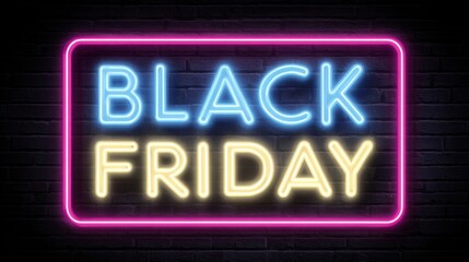 Obraz premium Black Friday neon sign on brick wall