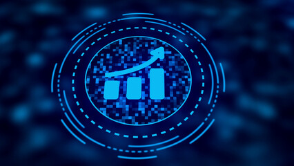 Digital Growth Chart with Upward Arrow and Futuristic HUD Elements on Dark Blurred Background graph