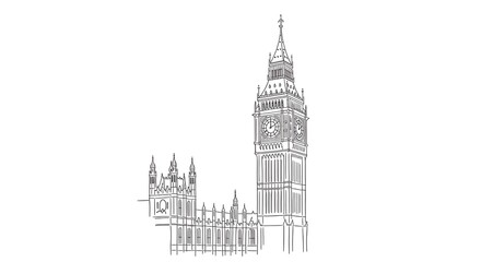 Iconic Big Ben Clock Tower London Landmark Sketch.