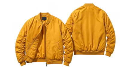 Stylish yellow bomber jacket front and back view fashion apparel clothing