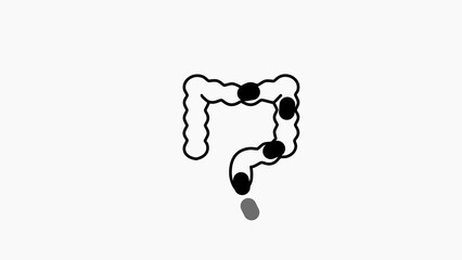 Cartoon illustration of human intestines with dark spots on a white background anatomy digestive system