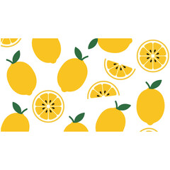 Fresh & Zesty Vector Lemon Set: Whole, Half, and Slices with Leaves - Bright Yellow Citrus Fruit Illustration for Healthy Food, Drink, and Summer Designs