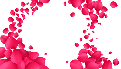 - Blown red petals arranged dynamically, isolated on transparent background