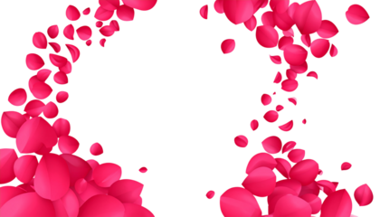 - Blown red petals arranged dynamically, isolated on transparent background