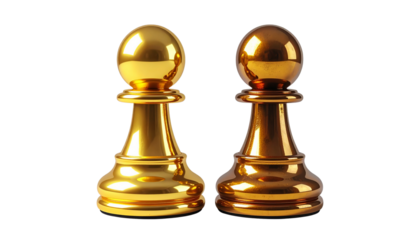 3D Golden Chess Pawn Icons in Two Variations, isolated on transparent background