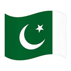 A vibrant, stylized flag waving in the wind. The design features a crescent moon and star on a green field with a white stripe