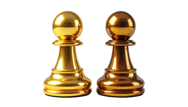 3D Golden Chess Pawn Icons in Two Variations, isolated on transparent background