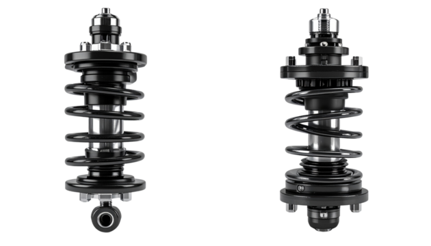 Automotive Suspension Shock Absorber Mockups in Dual Styles, isolated on transparent background