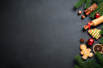 Christmas food and ingredients for cooking at black.