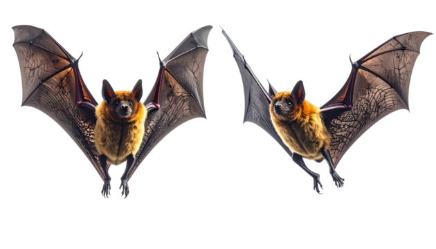 Flying Fox Bat Hanging Upside Down in Two Variations, isolated on transparent background