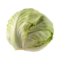 Fototapeta premium A fresh, crisp head of green cabbage isolated on a white background, showcasing its layered leaves and vibrant color.