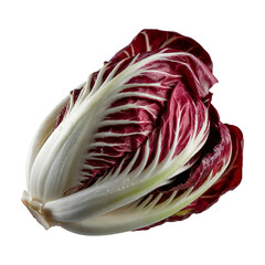 Obraz premium Close-up shot of a fresh radicchio lettuce head, showing its vibrant red and white leaves.