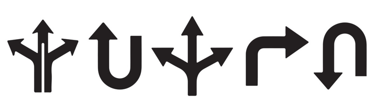 Arrow Direction Vector Set. Road Navigation and Turn Icons